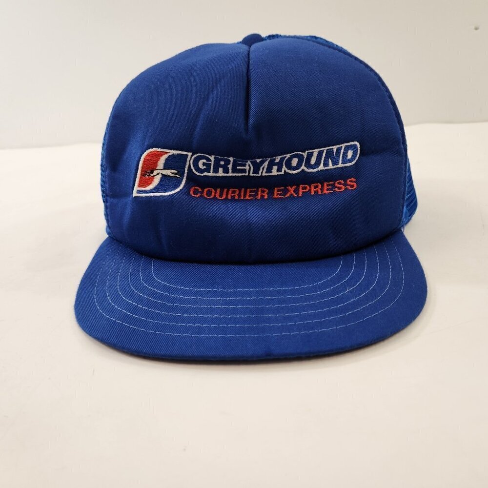 Vintage Greyhound Courier Express Trucker Hat Blue Victory Caps Mesh Snapback